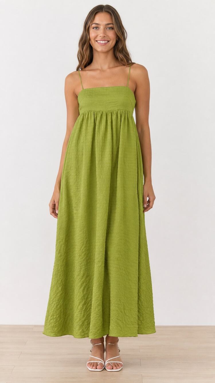 Sabo Kapri Spaghetti Strap Maxi Dress Textured Green Womens Size 2 Sundress